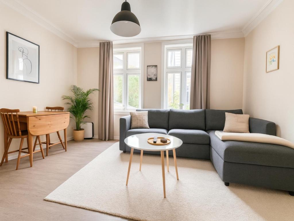 Bright kitchen and dining space in a furnished temporary home
